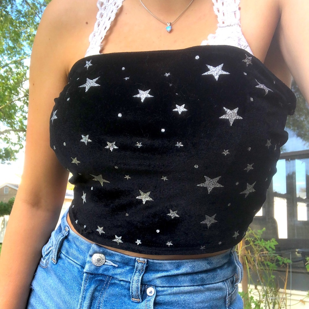 Starry Velvet Lace Up Tube Top